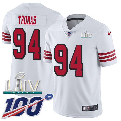 San Francisco 49ers Nike 94 Solomon Thomas White Super Bowl LIV 2020 Rush Youth Stitched NFL Limited 100th Season Jersey